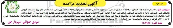 مزایده فروش 5 پلاک زمین مسکونی تجدید نوبت دوم
