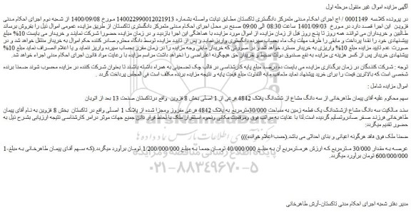 مزایده فروش سه دانگ مشاع از ششدانگ پلاک 4842 فرعی از 1 اصلی