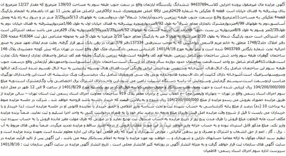آگهی مزایده ششدانگ یکدستگاه اپارتمان