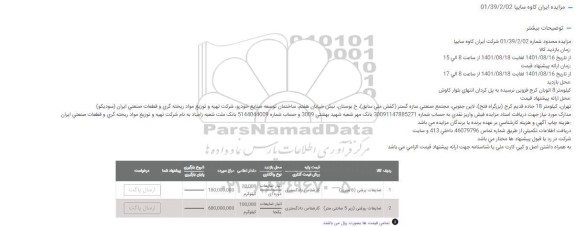 مزایده ضایعات برشی (6 متری) و ضایعات روغنی (زیر 5 سانتی متر)