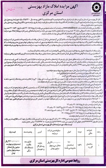 مزایده فروش املاک مازاد 