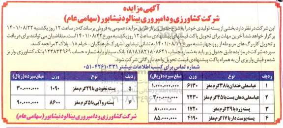 مزایده بخشی از پسته تولیدی