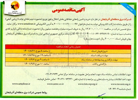 مناقصه خرید و تامین رله های حفاظتی  - نوبت دوم 