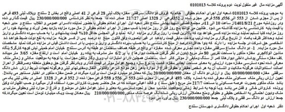 مزایده فروش دو دانگ سرقفلی مغازه پلاک ثبتی 28 فرعی از 41 اصلی