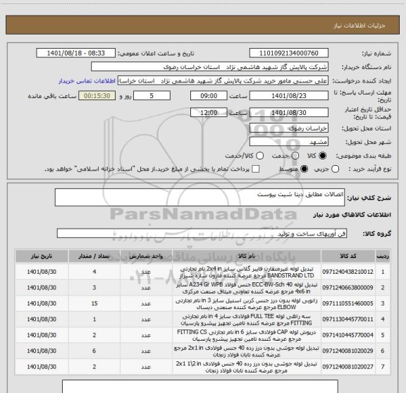 استعلام اتصالات مطابق دیتا شیت پیوست