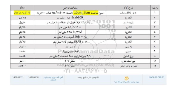 استعلام عایق لحافی سفید ...