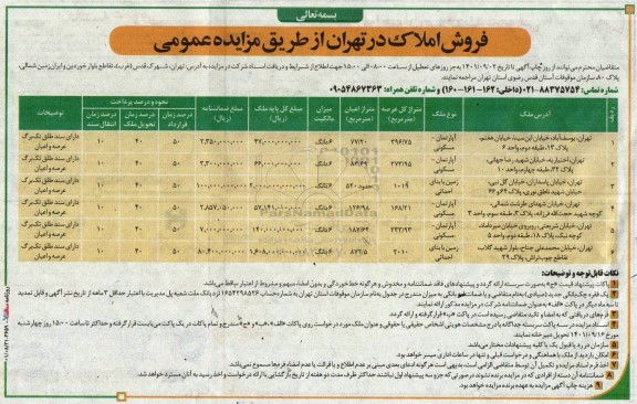 مزایده فروش املاک