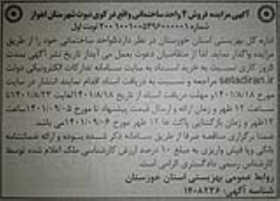 مزایده فروش 4 واحد ساختمانی