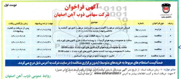 مزایده و مناقصه فراخوان فروش لجن (غبار مرطوب) آگلومراسیون و لجن (غبار مرطوب) کنورتور آغشته به ناخالصی
