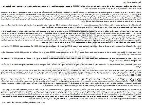 مزایده فروش الف-یکدستگاه منزل مسکونی مخروبه ی داخل روستا  
