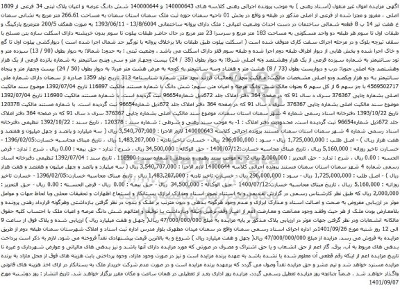 آگهی مزایده شش دانگ عرصه و اعیان پلاک ثبتی 34 فرعی از 1809 اصلی ، مفروز و مجزا شده از فرعی از اصلی