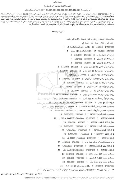 مزایده فروش روغن هیدرولیک مارک ABR    44   و...
