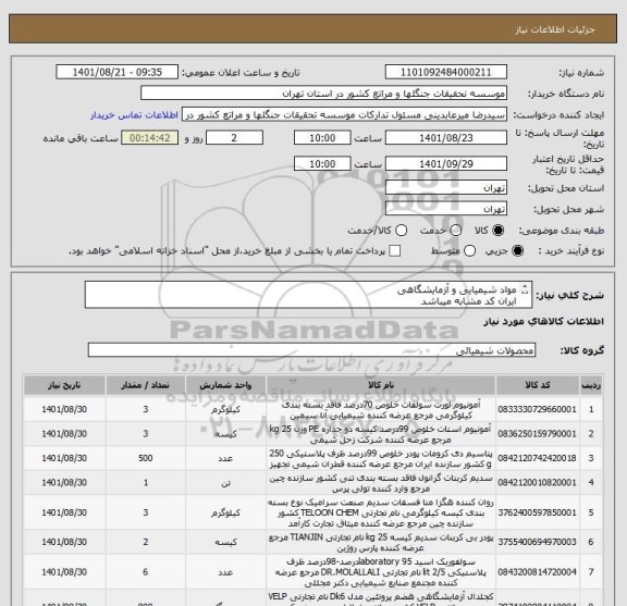 استعلام مواد شیمیایی و آزمایشگاهی
ایران کد مشابه میباشد
طبق لیست پیوست