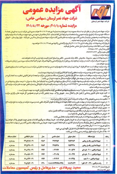 مزایده فروش تعداد 6 دستگاه خودرو سبک