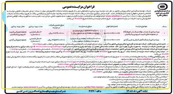 مزایده بهره برداری از دو باب بوفه و یک باب فروشگاه....