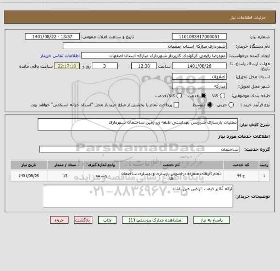 استعلام عملیات بازسازی سرویس بهداشتی طبقه زیر زمین ساختمان شهرداری