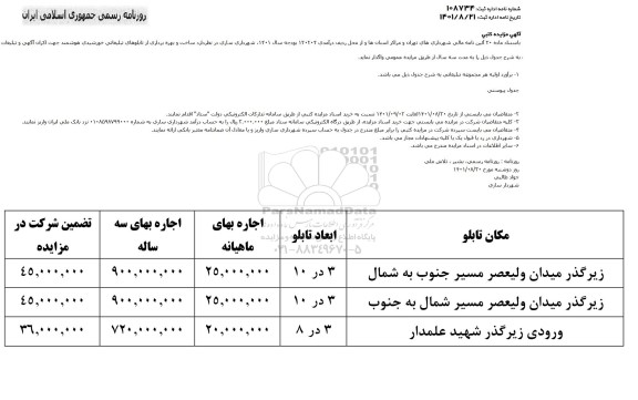 مزایده ساخت و بهره برداری از تابلوهای تبلیغاتی خورشیدی هوشمند 