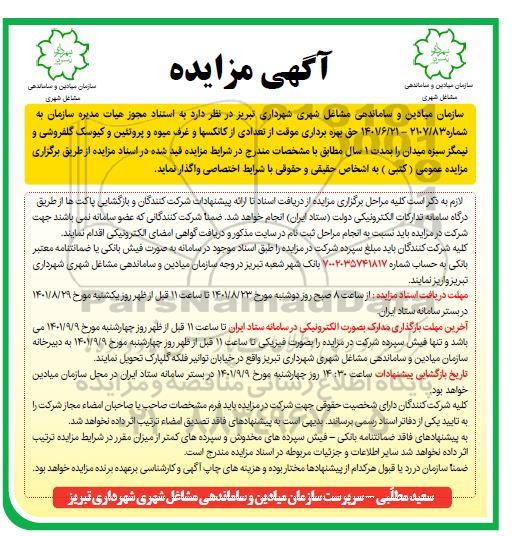 مزایده حق بهره برداری موقت از تعدادی از کانکسها و غرف میوه ...