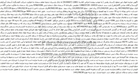 مزایده ششدانگ پلاک ثبتی 4396 فرعی از 9766 اصلی