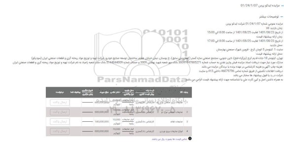 مزایده ضایعات ورق صنعتی ...