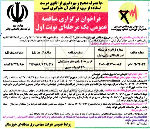 مناقصه خرید 4000 زنجیره مقره سیلیکونی