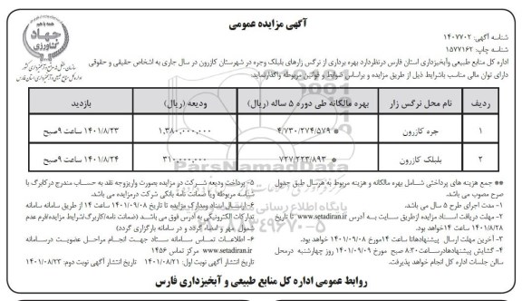 مزایده بهره برداری از نرگس زارها