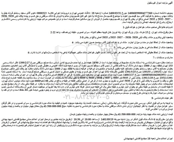 مزایده فروش 6 دانگ ملک