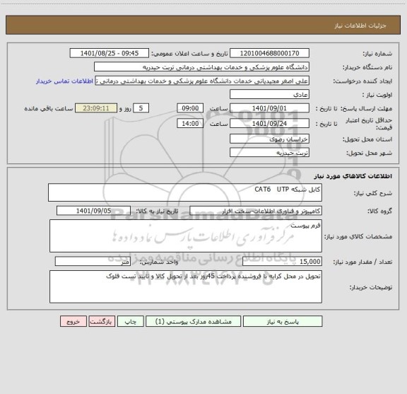 استعلام کابل شبکه CAT6   UTP