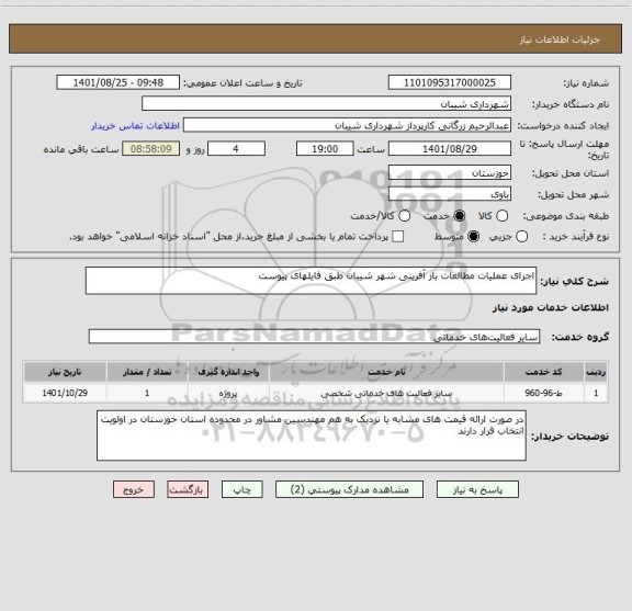 استعلام اجرای عملیات مطالعات باز آفرینی شهر شیبان طبق فایلهای پیوست