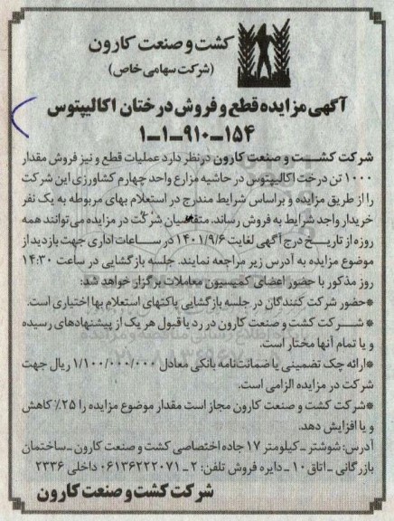 مزایده قطع و فروش درختان اکالیپتوس