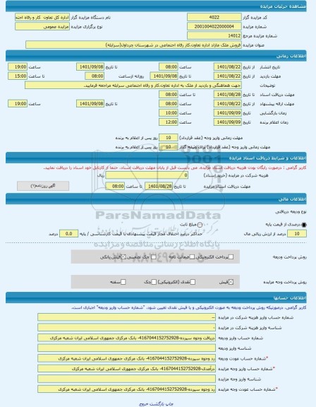 مزایده ، فروش ملک مازاد اداره تعاون،کار رفاه اجتماعی در شهرستان چرداول(سرابله) -مزایده ساختمان  - استان ایلام
