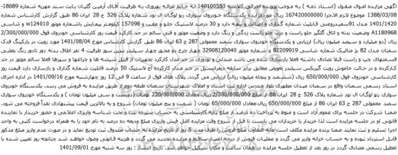 آگهی مزایده یکدستگاه خودروی سواری رنو لوگان ال نود