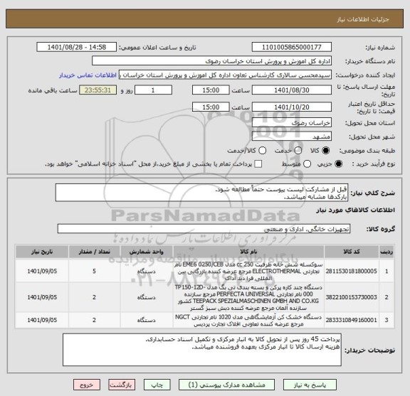 استعلام قبل از مشارکت لیست پیوست حتماً مطالعه شود.
بارکدها مشابه میباشد.