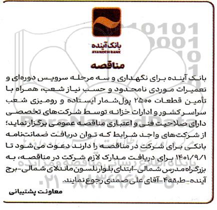 مناقصه تامین قطعات 2500 پول شمار ایستاده و رومیزی