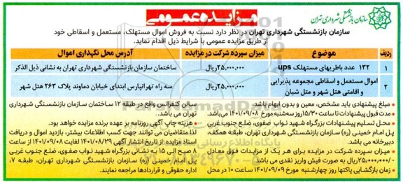 مزایده عمومی فروش اموال مستهلک، مستعمل و اسقاطی