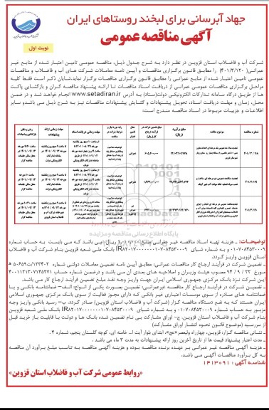 مناقصه عمومی احداث مخزن بتنی 500 متر مکعبی... 