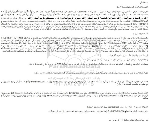 مزایده فروش پلاک ثبتی 1971 فرعی از 2431 اصلی