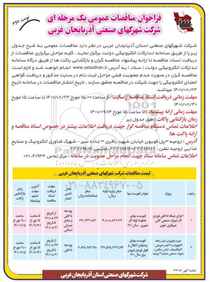 مناقصه اجرای شبکه داخلی توزیع گاز شهرک صنعتی ....- نوبت دوم