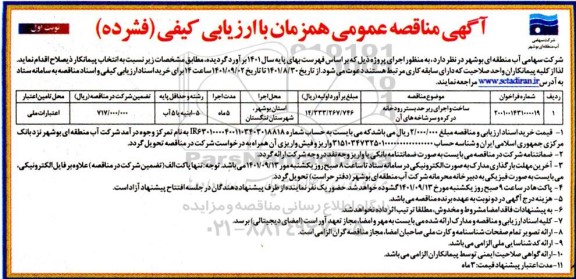 مناقصه ساخت و اجرای ربر د بستر رودخانه 