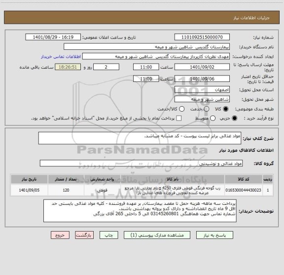 استعلام مواد غذائی برابر لیست پیوست - کد مشابه میباشد.
