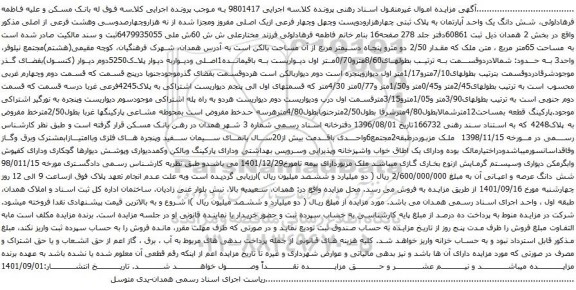 مزایده شش دانگ یک واحد آپارتمان