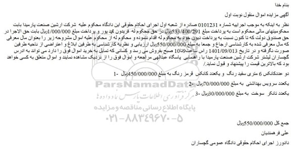 مزایده فروش دو عددکانکس 6 متری سفید رنگ و یکعدد کانکس قرمز رنگ و...