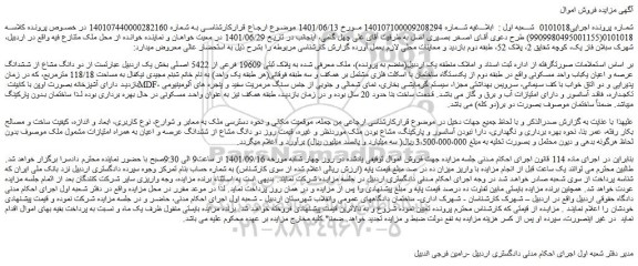 مزایده فروش دو دانگ مشاع از ششدانگ عرصه و اعیان یکباب واحد مسکونی 