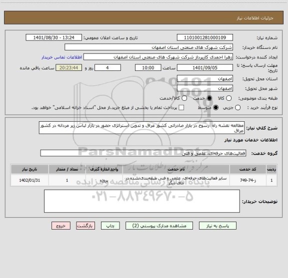 استعلام مطالعه نقشه راه  رسوخ در بازار صادراتی کشور عراق و تدوین استراتژی حضور در بازار لباس زیر مردانه در کشور عراق