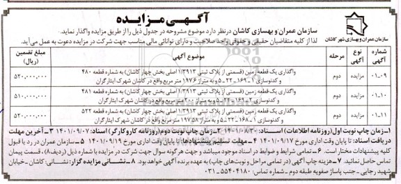 مزایده واگذاری سه قطعه زمین مرحله دوم