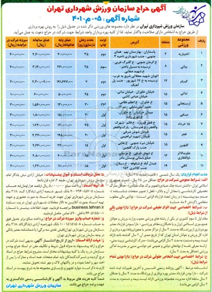آگهی حراج واگذاری مجموعه های ورزشی...