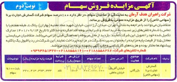 مزایده فروش 100 درصد سهام - نوبت دوم