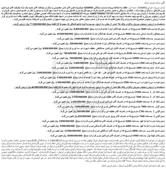 مزایده فروش تعدادی زمین 