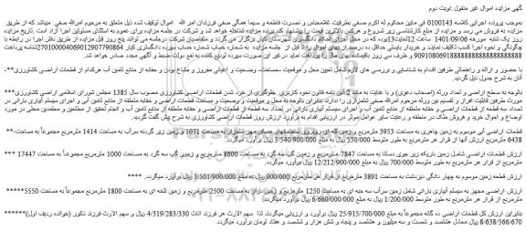 مزایده فروش قطعات اراضی آبی موسوم به زمین چاهری به مساحت 3953 مترمربع 