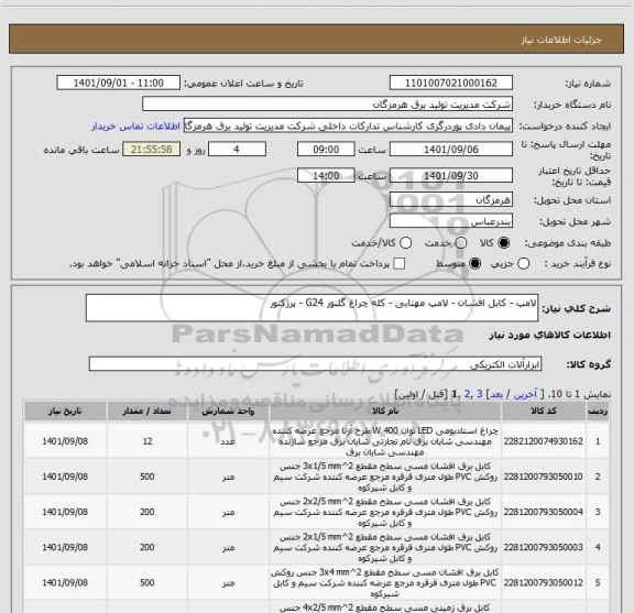 استعلام لامپ - کابل افشان - لامپ مهتابی - کله چراغ گلنور G24 - پرژکتور
